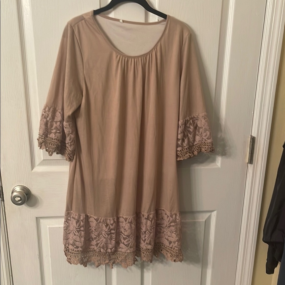 Beige Lace Trim Tunic Top
